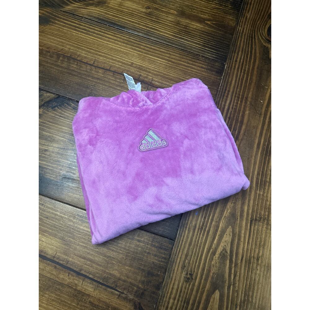 Fuzzy Pink Adidas Girls Hoodie with front pocket size XL size 16 velour feel